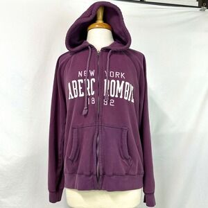 ABERCROMBIE & FITCH Vintage Y2K Preppy Purple Full Zip Hoodie Spellout Women's L